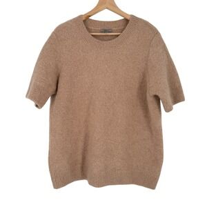COS Short Sleeve Crewneck Sweater Camel Alpaca Mohair Blend Size L Quiet Luxury